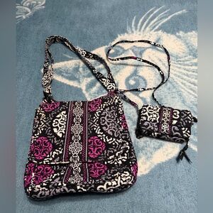 Two Vera Bradley Black and Pink Patterned Women's Bag Set